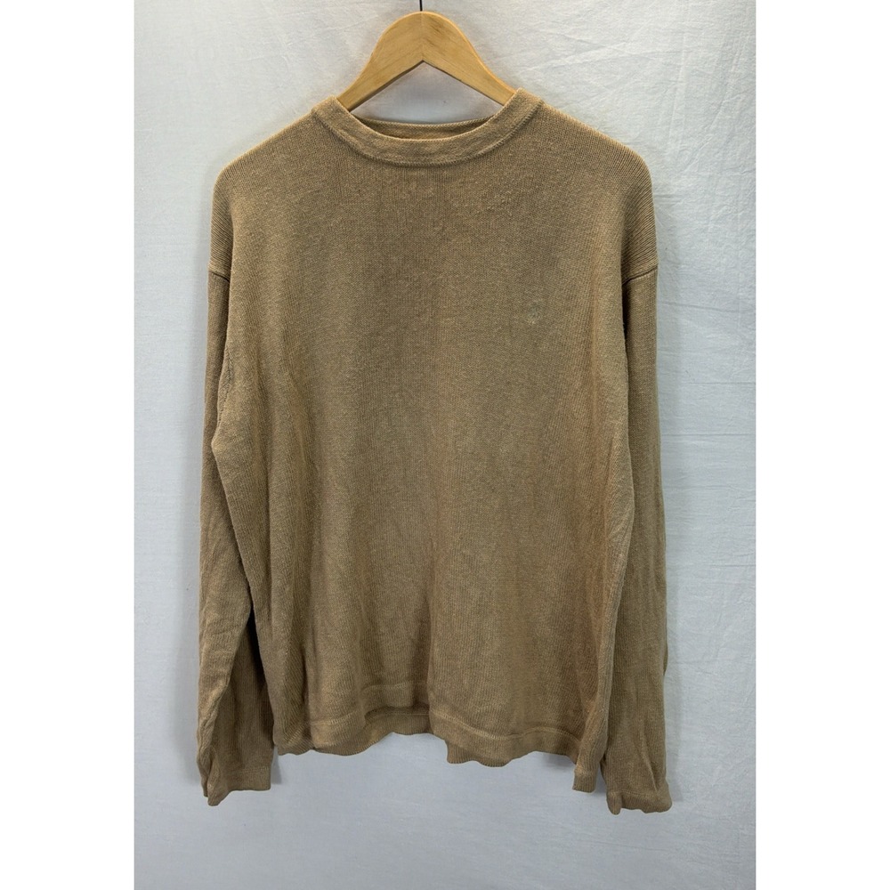 Vtg Polo Ralph Lauren Linen Cotton Sweater Mens L Tan Beige Pony Logo Classic